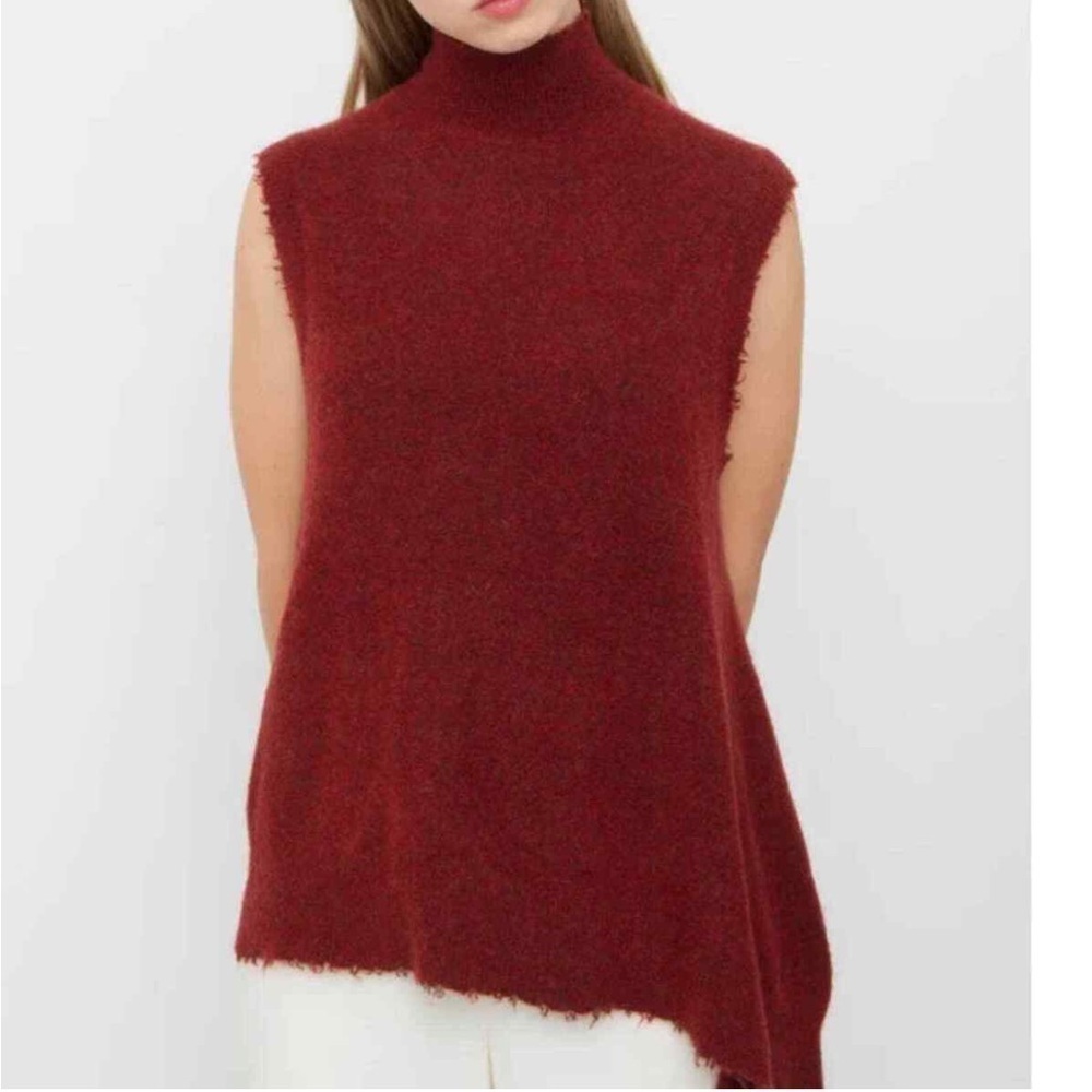 31 Phillip Lim Red Brick Belted Wool Turtleneck Sleeveless Sweater Yak sz XS